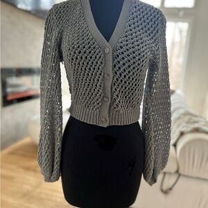 Women's Open-Knit Cardigan Sweater - Gray